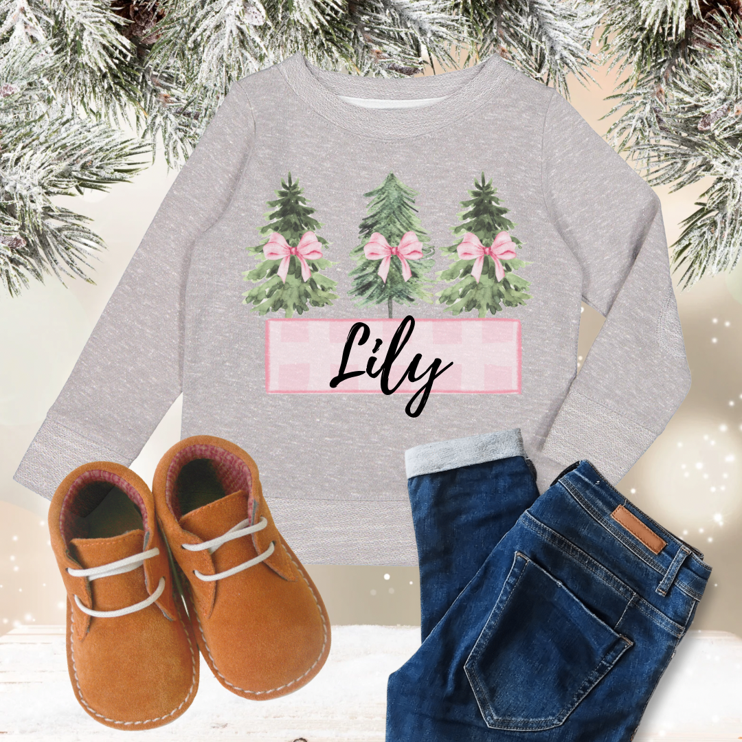 Toddler Personalized Christmas Tree French Terry Crew Neck Sweatshirt