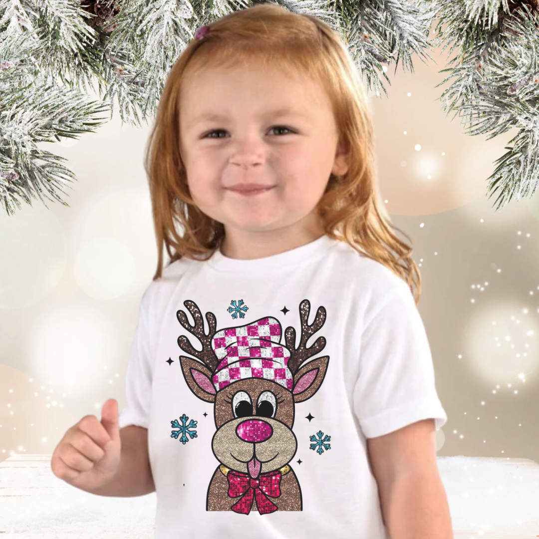 Faux Glitter Rudolph Toddler and Youth TShirt
