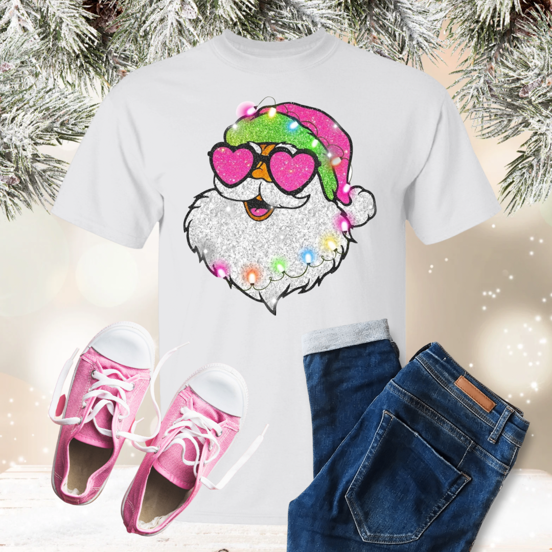 Faux Glitter Pink Santa Toddler and Youth TShirt