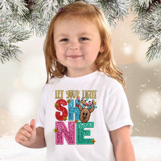 Faux Glitter Let Your Light Shine Toddler and Youth TShirt