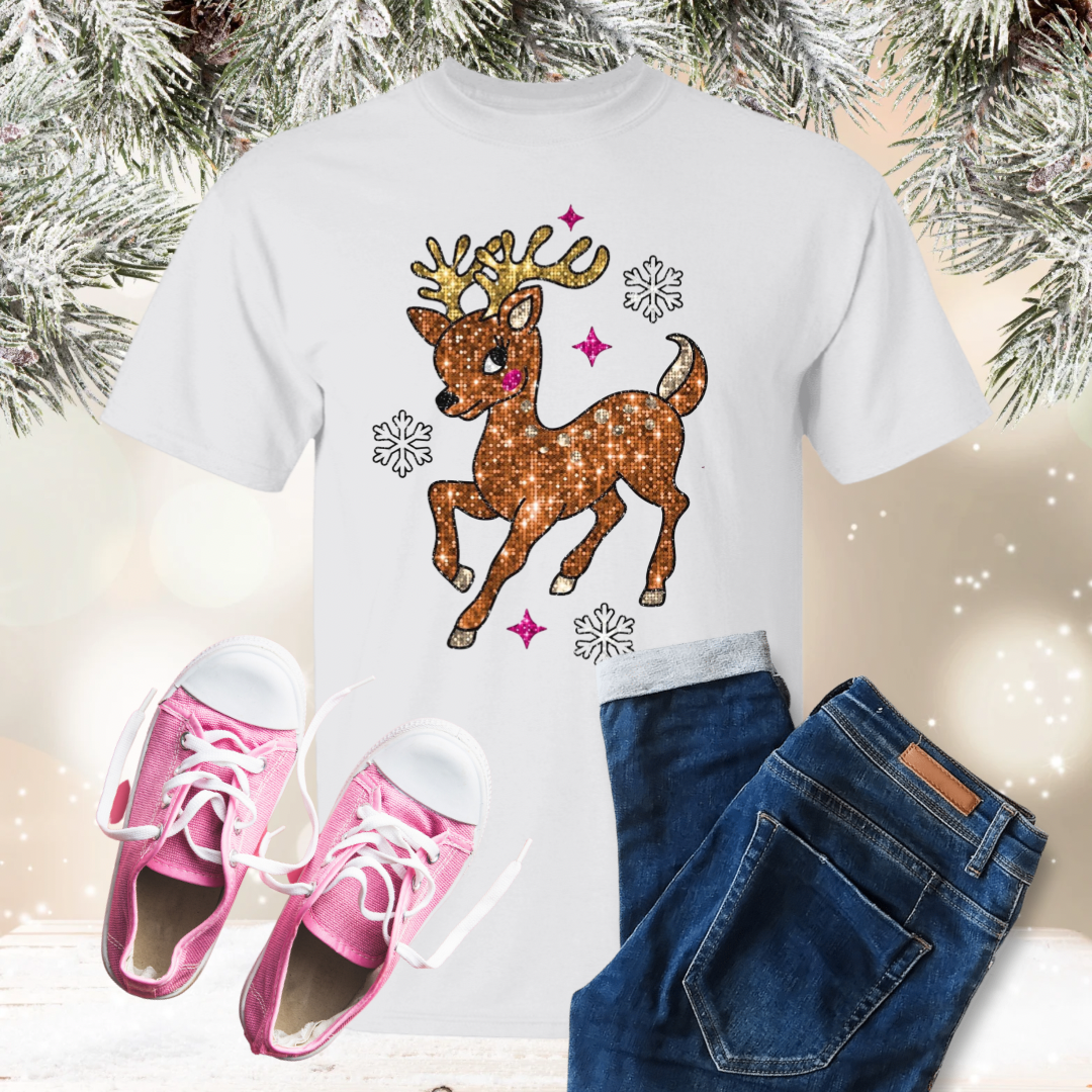 Faux Glitter Reindeer Toddler and Youth TShirt