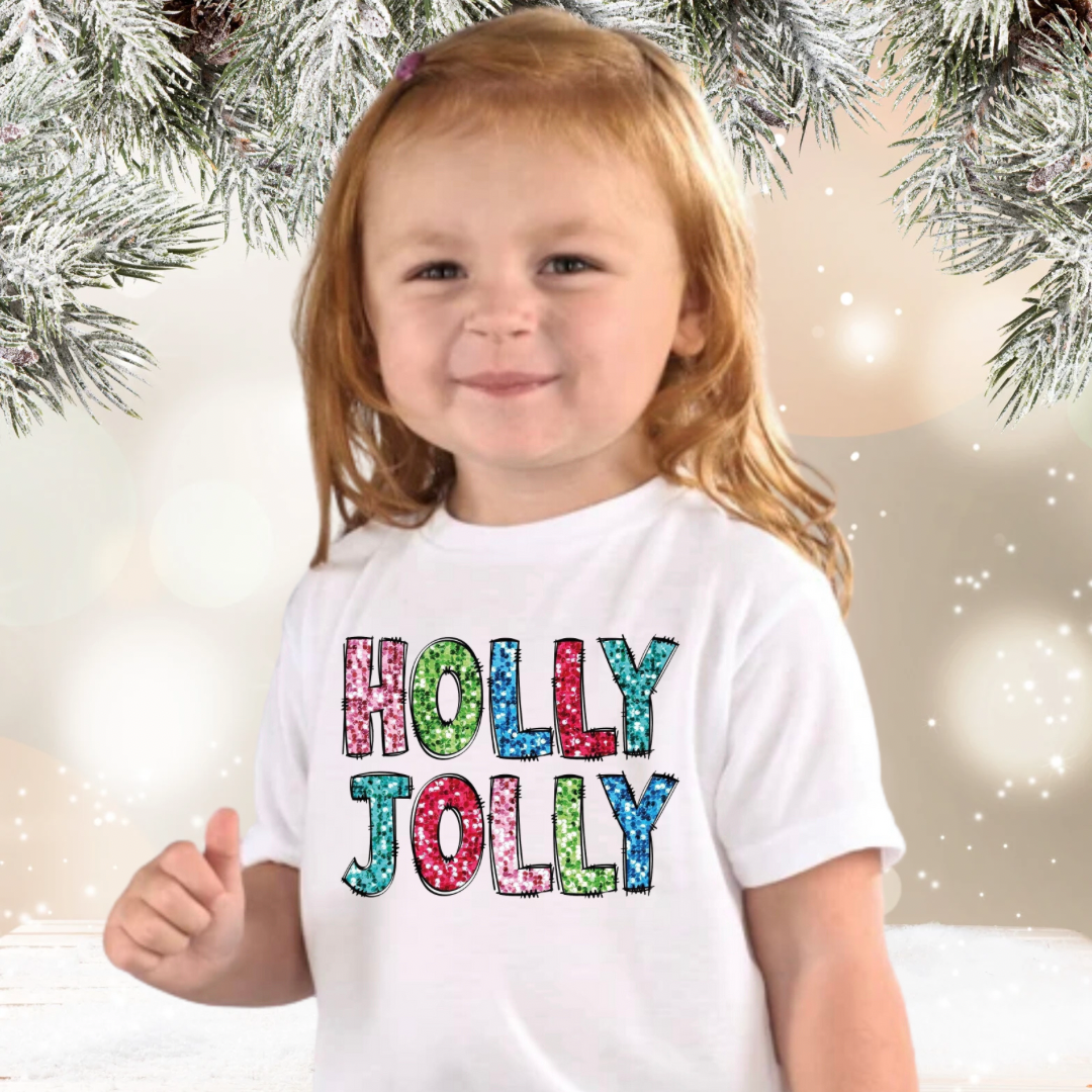 Faux Glitter Holly Jolly Toddler and Youth TShirt