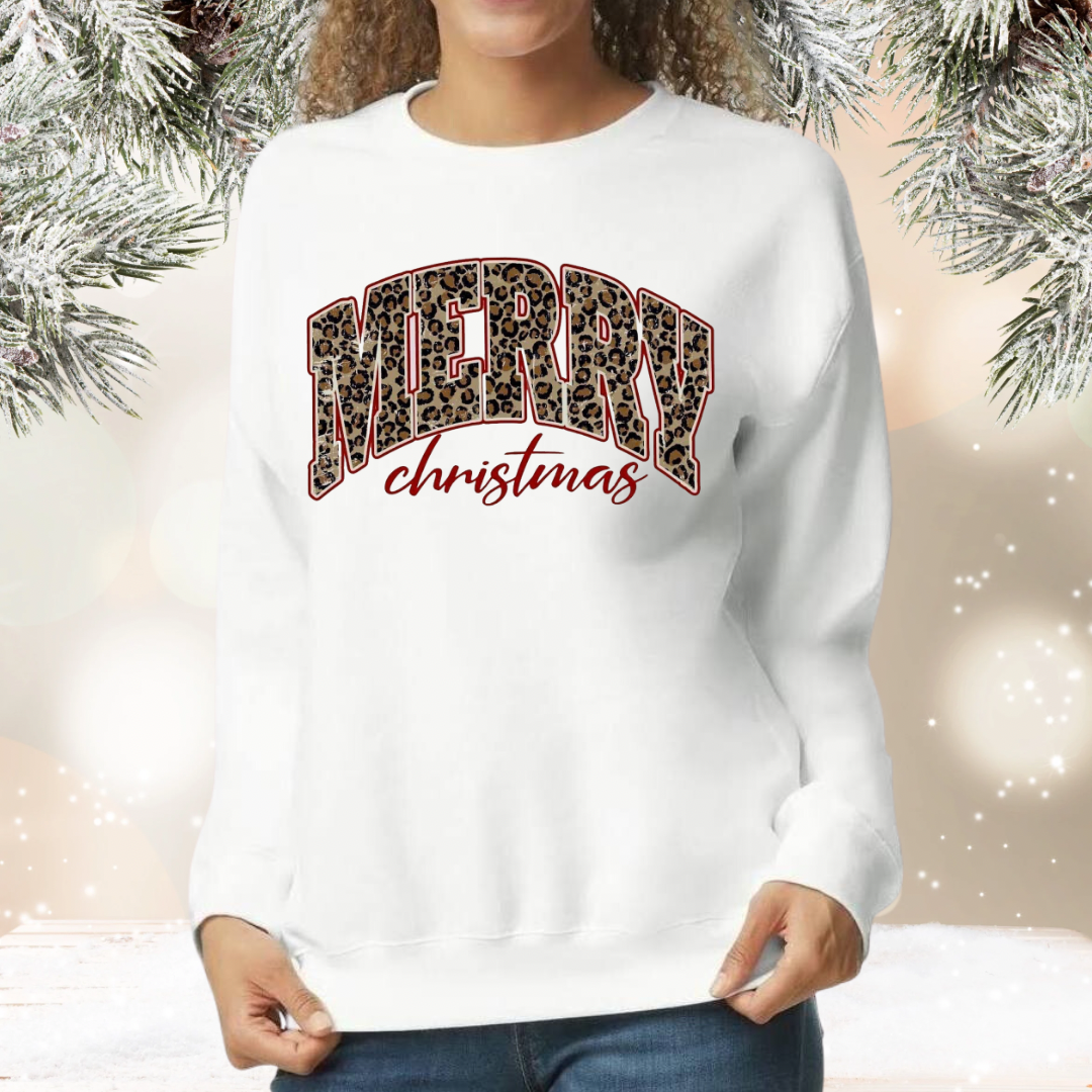 Merry Christmas Leopard Crew Neck Sweatshirt