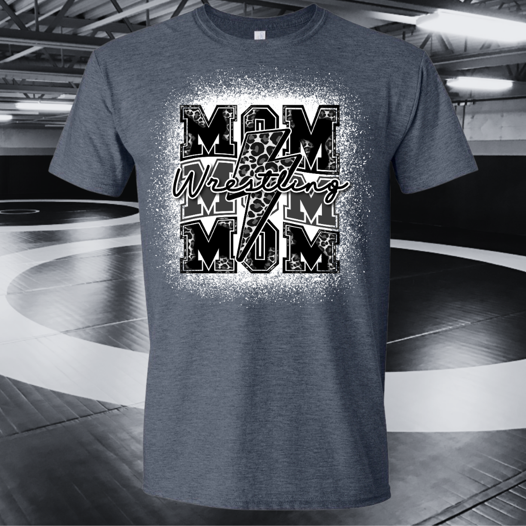 Wrestling Mom Black Leopard Adult Bleached T-Shirt
