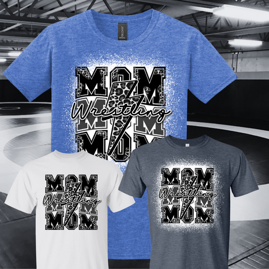 Wrestling Mom Black Leopard Adult Bleached T-Shirt