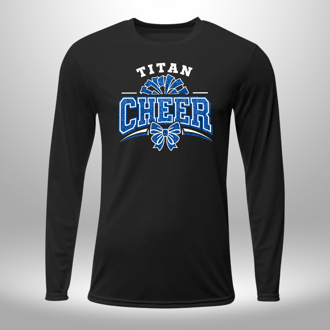 PAPILLION TITANS CHEER FAUX GLITTER T-SHIRT, LONG SLEEVE T-SHIRT, SWEATSHIRT, OR HOODIE