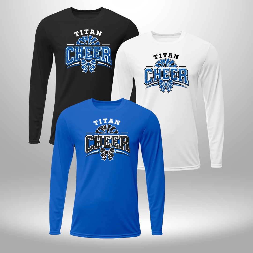 PAPILLION TITANS CHEER FAUX GLITTER T-SHIRT, LONG SLEEVE T-SHIRT, SWEATSHIRT, OR HOODIE