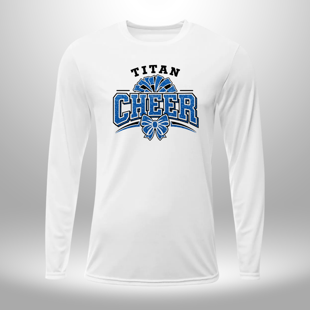PAPILLION TITANS CHEER FAUX GLITTER T-SHIRT, LONG SLEEVE T-SHIRT, SWEATSHIRT, OR HOODIE