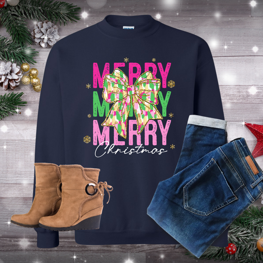 Merry Christmas Bow Crew Neck Sweatshirt