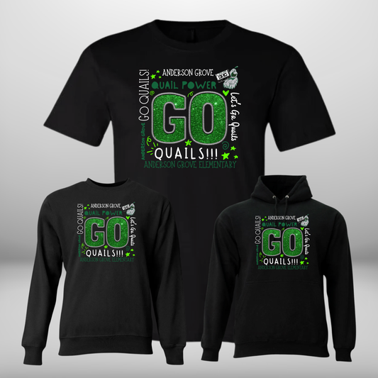 Anderson Grove Elementary School QUAILS T-Shirt, Crew Neck Sweatshirt, & Hoodie - Adult