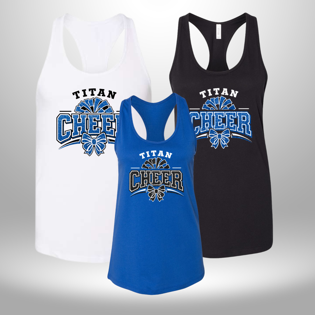 PAPILLION TITANS CHEER FAUX GLITTER T-SHIRT, LONG SLEEVE T-SHIRT, SWEATSHIRT, OR HOODIE