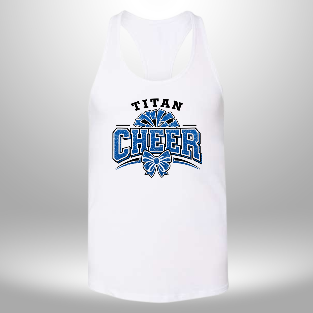 PAPILLION TITANS CHEER FAUX GLITTER T-SHIRT, LONG SLEEVE T-SHIRT, SWEATSHIRT, OR HOODIE