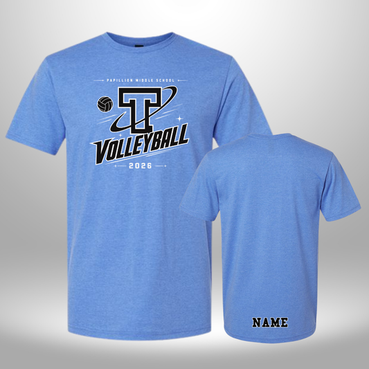 PAPILLION MIDDLE SCHOOL VOLLEYBALL HEATHER BLUE TSHIRT