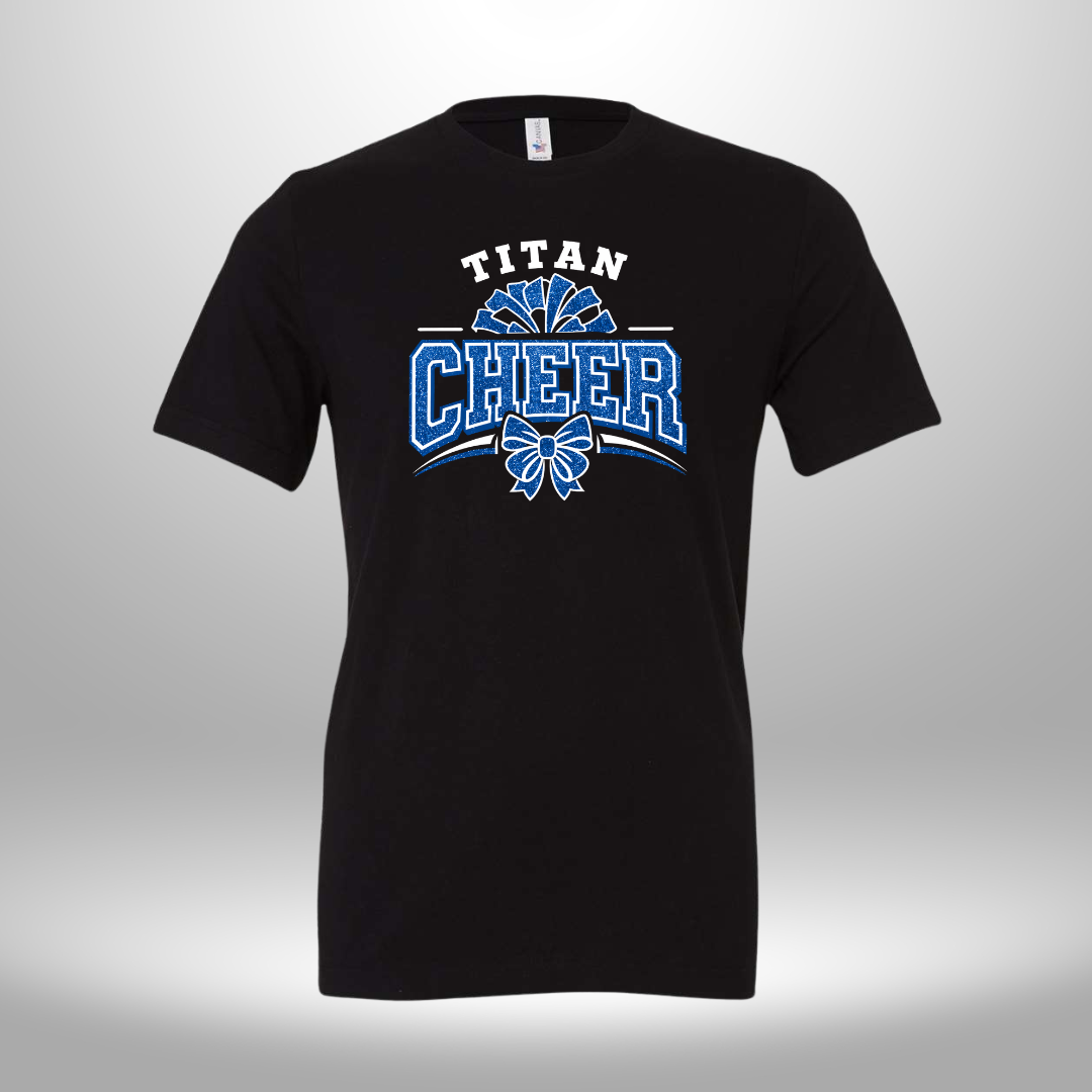 PAPILLION TITANS CHEER FAUX GLITTER T-SHIRT, LONG SLEEVE T-SHIRT, SWEATSHIRT, OR HOODIE