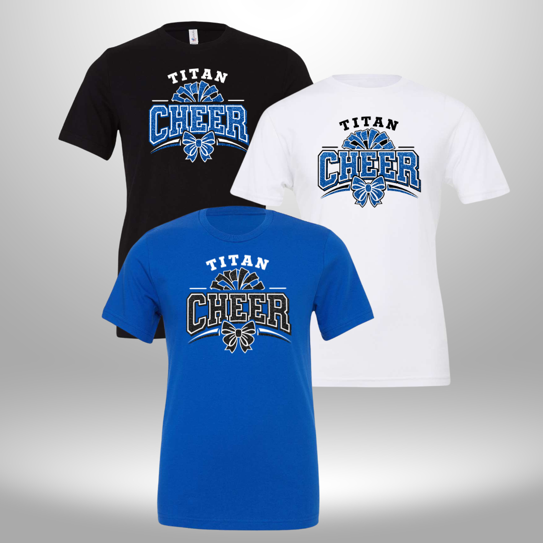 PAPILLION TITANS CHEER FAUX GLITTER T-SHIRT, LONG SLEEVE T-SHIRT, SWEATSHIRT, OR HOODIE