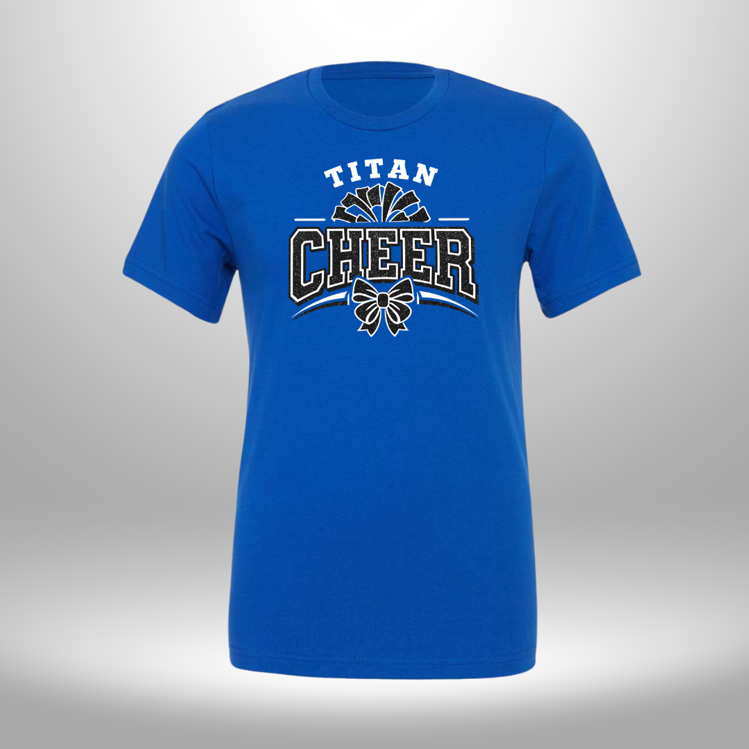 PAPILLION TITANS CHEER FAUX GLITTER T-SHIRT, LONG SLEEVE T-SHIRT, SWEATSHIRT, OR HOODIE