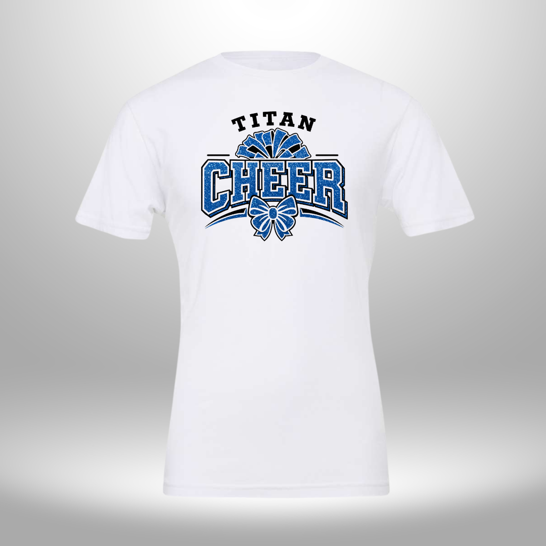 PAPILLION TITANS CHEER FAUX GLITTER T-SHIRT, LONG SLEEVE T-SHIRT, SWEATSHIRT, OR HOODIE
