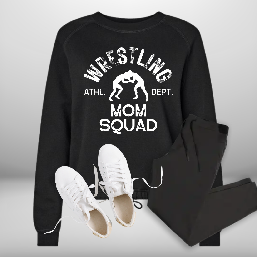 Wrestling Mom Squad Tie Crew Neck Sweatshirt