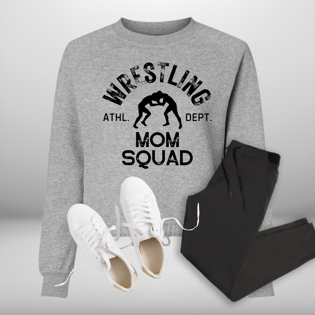 Wrestling Mom Squad Tie Crew Neck Sweatshirt