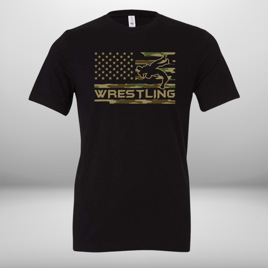 Camo American Flag Wrestling T-Shirt