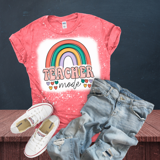 Teacher Mode Rainbow Bleached T-Shirt
