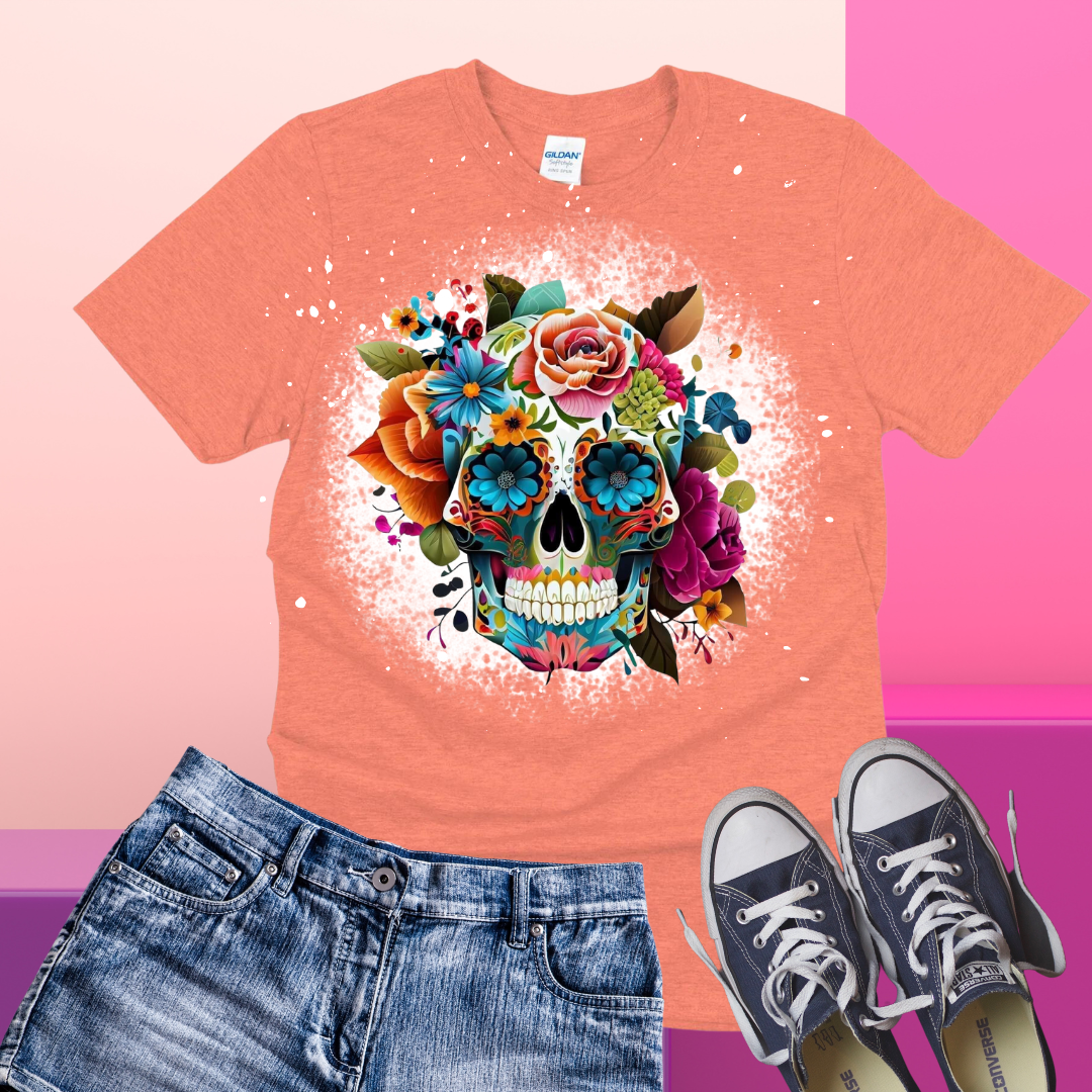 Floral Skull Bleached T-Shirt