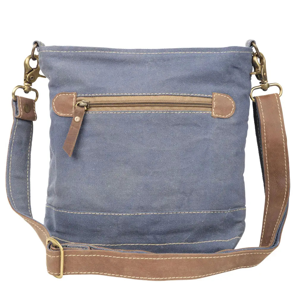 Deer Print Canvas Shoulder Bag with Cowhide Pocket