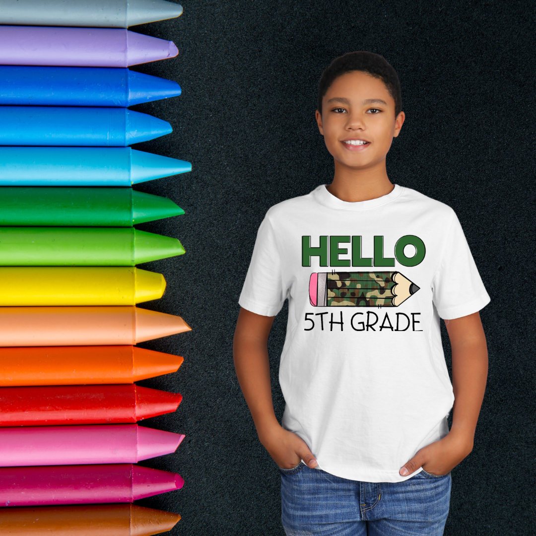 Elementary School Grade Camo Pencil Youth T-Shirt