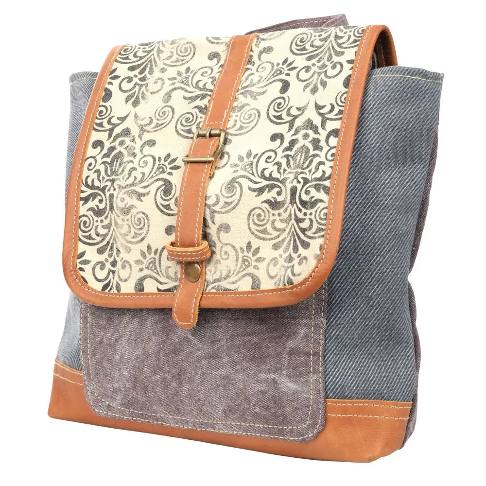 Mixed Fabric Canvas Print Backpack