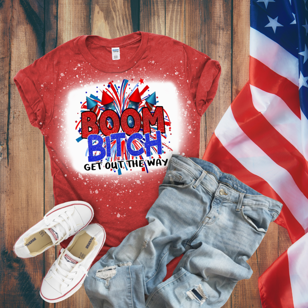 Boom Bitch Fireworks Bleached T-Shirt