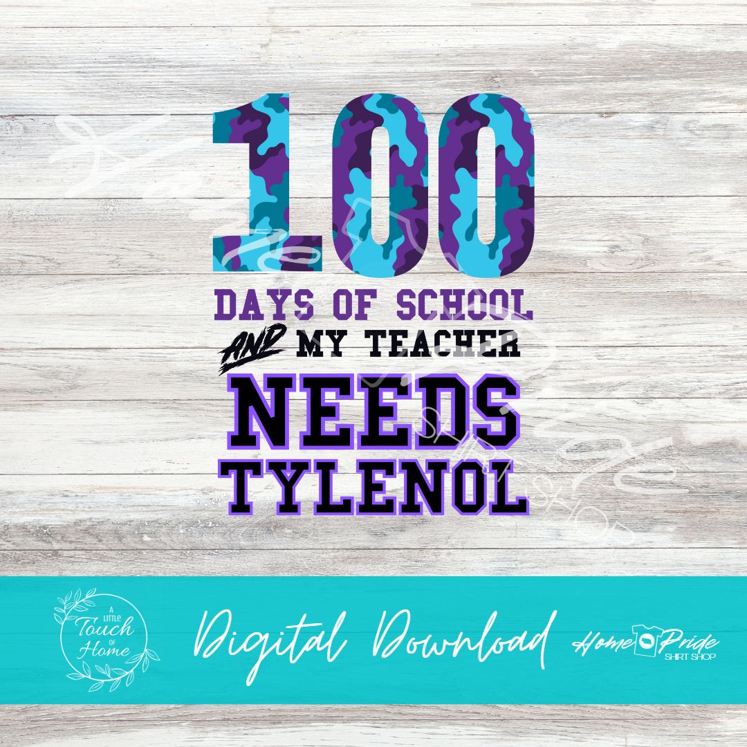 100 Days of School Camo Bundle of 8 Sublimation Designs