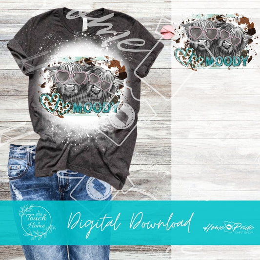 Moody Highland Cow Sublimation Design