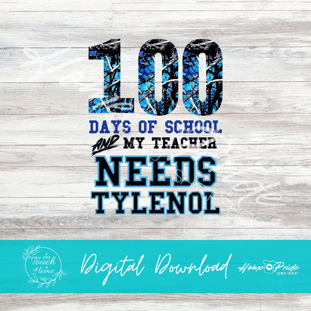 100 Days of School Camo Bundle of 8 Sublimation Designs