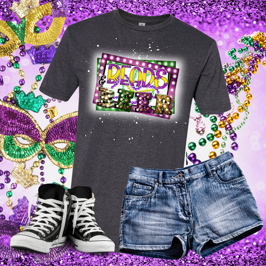 Beads and Beer Mardis Gras Bleached T-Shirt