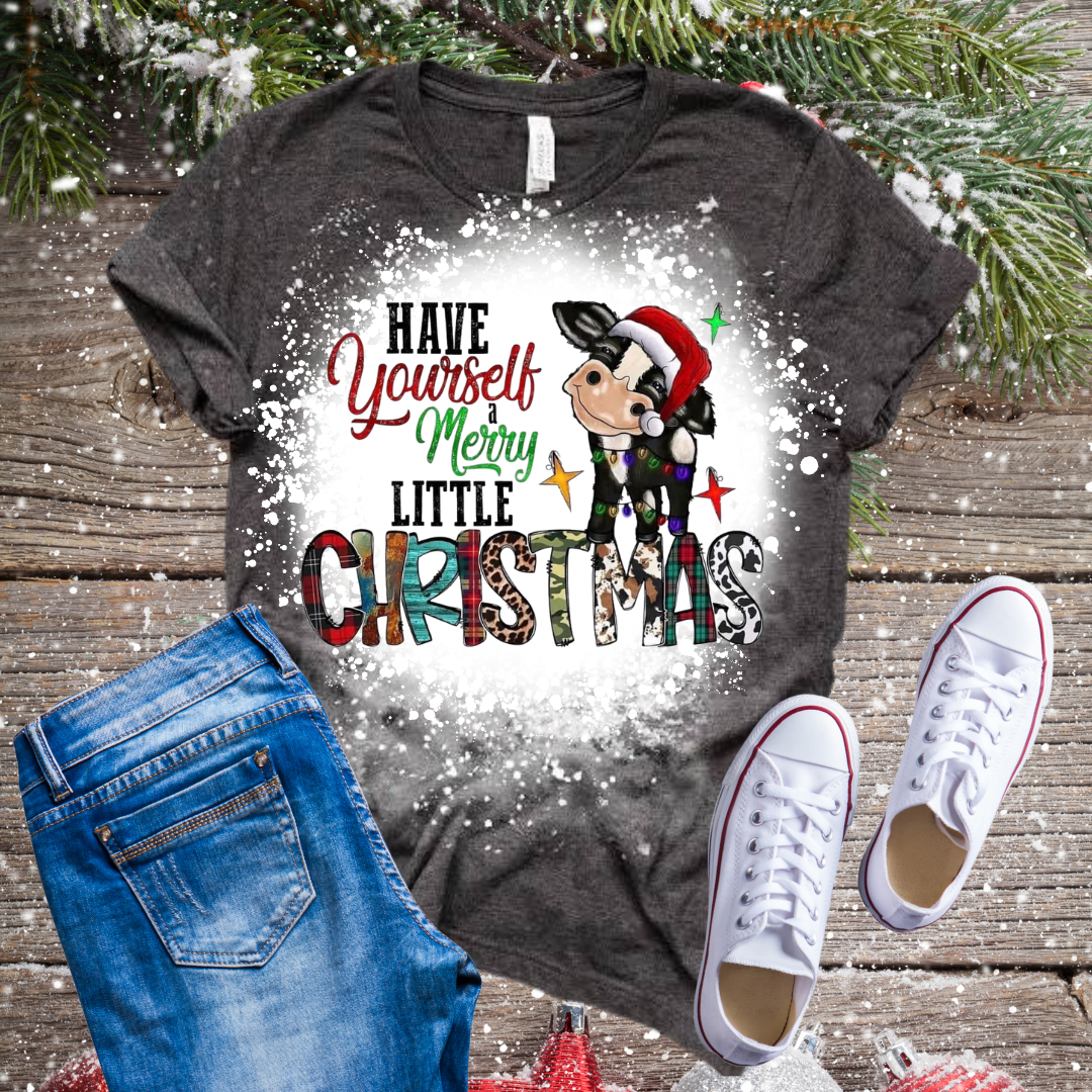 Have Yourself A Merry Little Christmas Cow Bleached T-Shirt