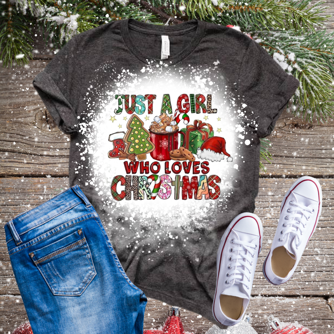 Just a Girl Who Loves Christmas Bleached T-Shirt