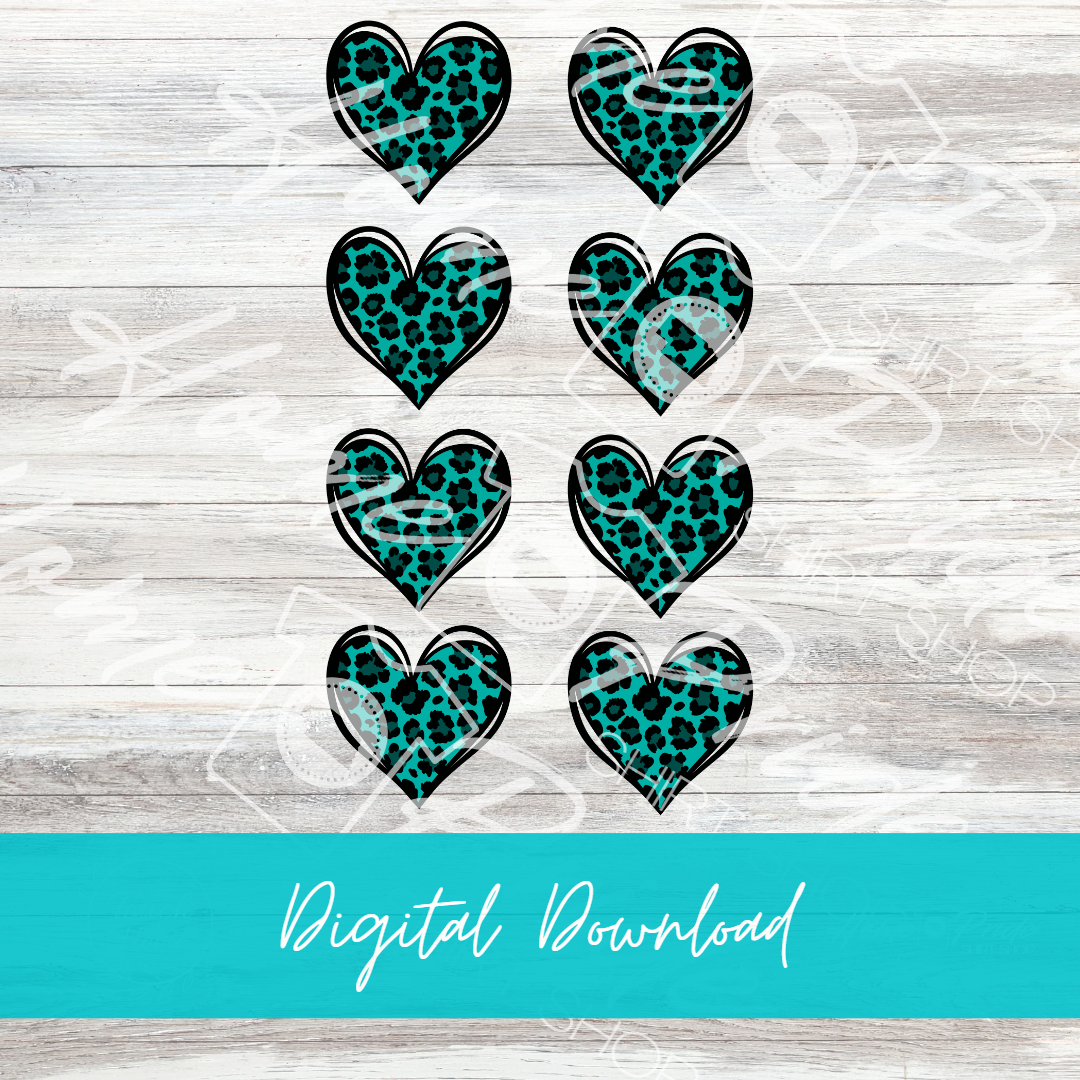 Heart On My Sleeve Turquoise Leopard Complete 8 Sublimation Image Bundle