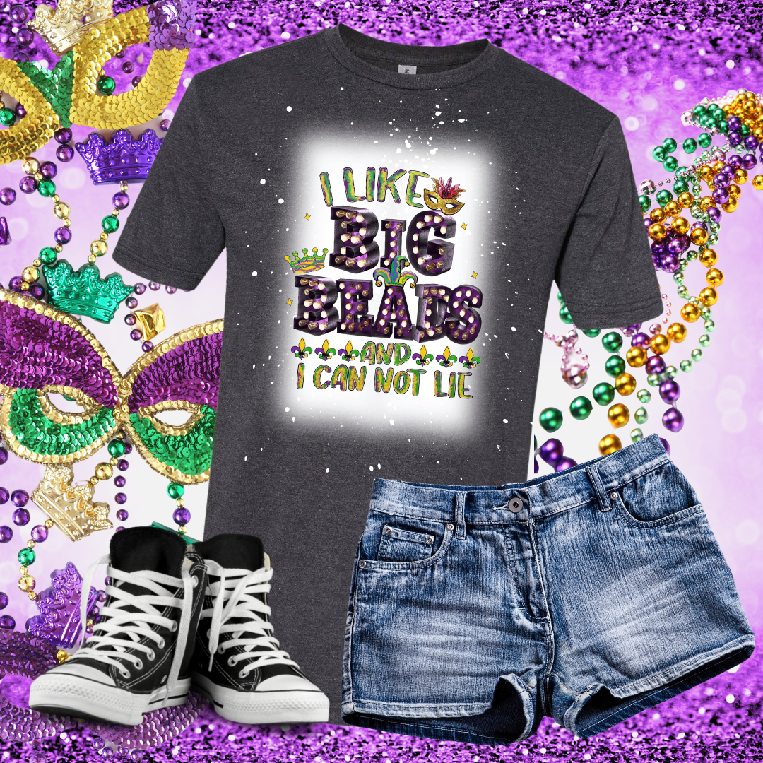 I Like Big Beads Mardis Gras Bleached T-Shirt