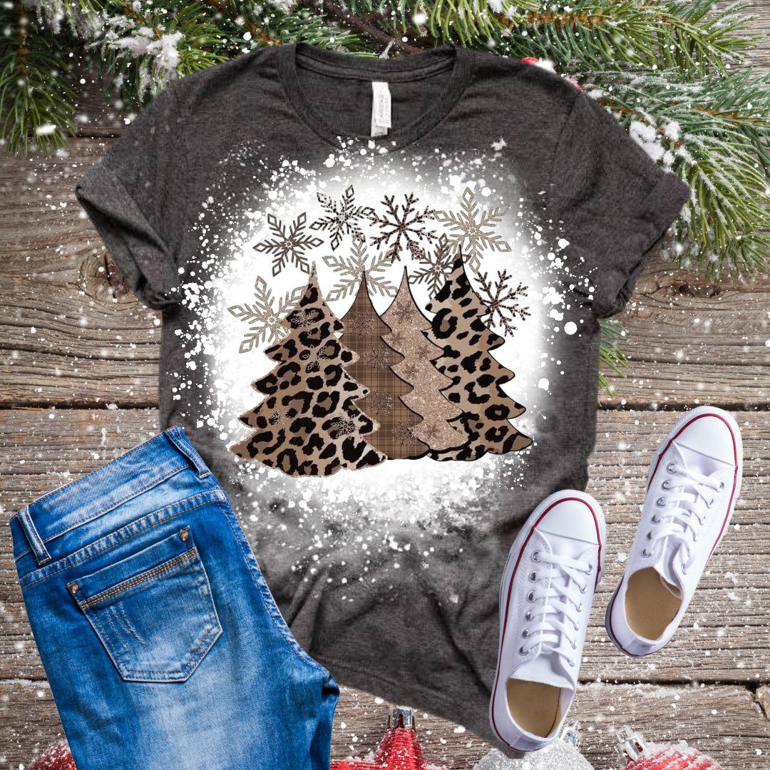 Leopard Christmas Trees Bleached T-Shirt