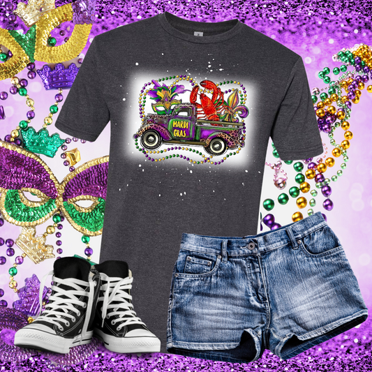 Mardis Gras Crayfish Truck Bleached T-Shirt