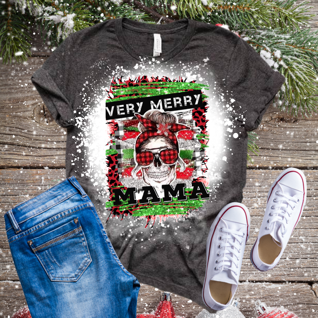 Merry Mama, Messy Bun, Bleached T-Shirt