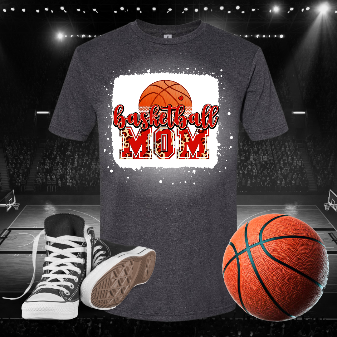 Papio Heat Basketball Mom With Ball & Heart Bleached T-Shirt