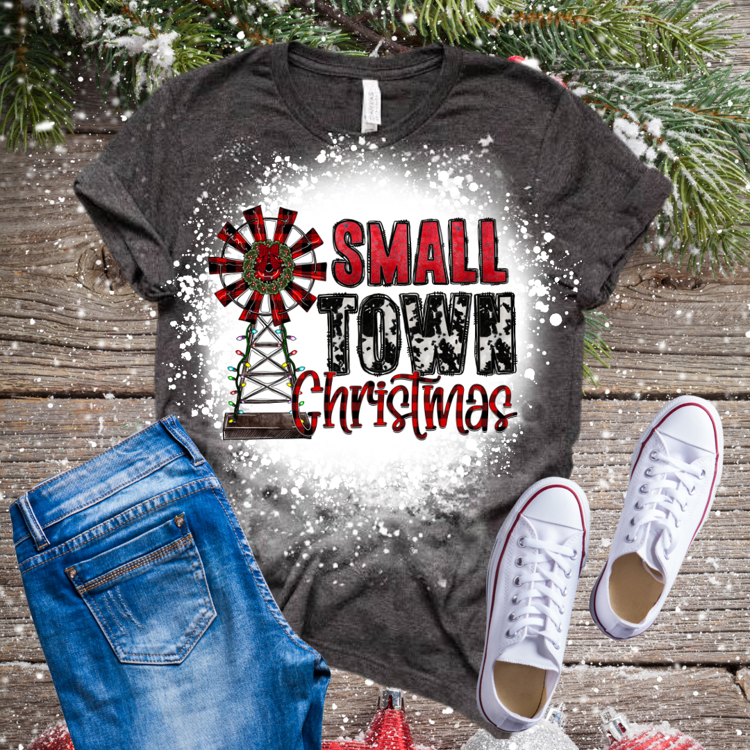 Small Town Christmas Bleached T-Shirt