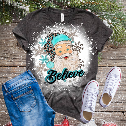 Santa Believe Turquoise Bleached T-Shirt