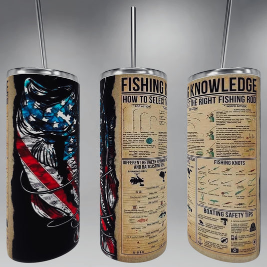 American Flag Fishing Knowledge Tumbler 20oz Hydro Tumbler