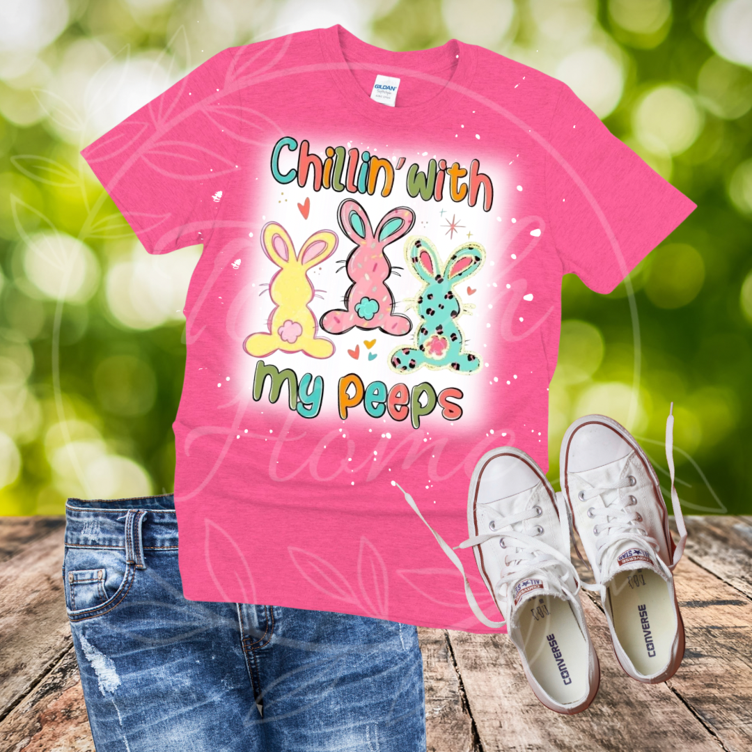 Chillin’ with My Peeps Doodle Bunnies Bleached T-Shirt