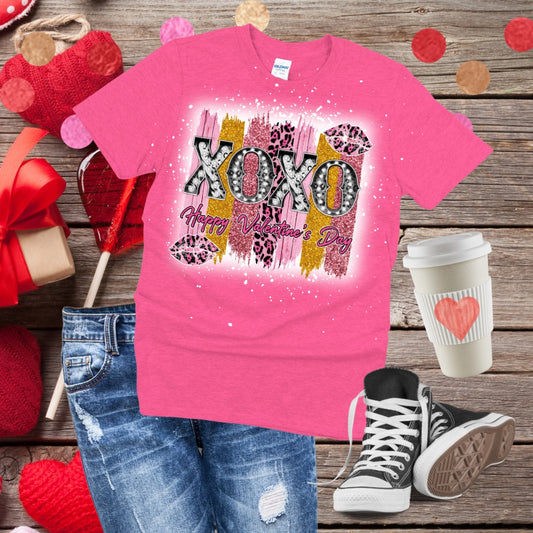 XOXO Happy Valentine’s Day Bleached T-Shirt