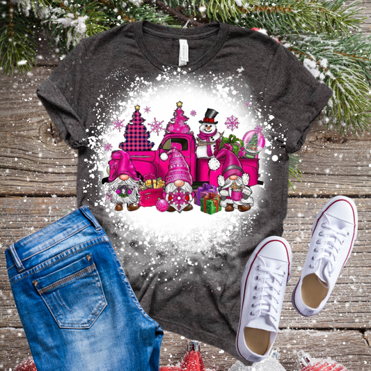 Pink Christmas Gnome Bleached T-Shirt