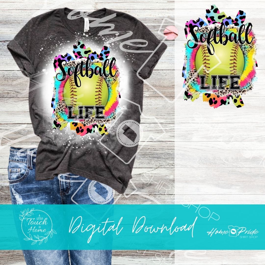 Rainbow Leopard Softball Life Sublimation Design