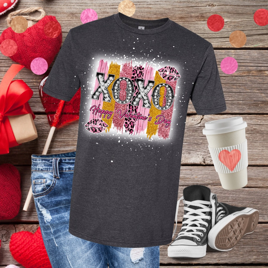 XOXO Happy Valentine’s Day Bleached T-Shirt